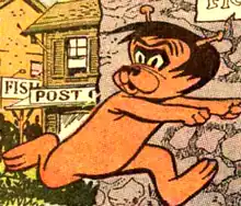 A small orange alien with a face resembling a cat runs across the panel