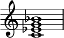 
{ \new Staff \with{ \magnifyStaff #1.5 } \relative c' {
   \override Score.TimeSignature #'stencil = ##f
   <c es g  bes>1
} }

