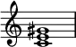 
{
\override Score.TimeSignature #'stencil = ##f
\relative c' {
   \clef treble 
   \time 4/4
   \key c \major
   <c e gis>1
} }
