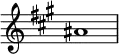  {
\override Score.TimeSignature #'stencil = ##f
\relative c'' { 
  \clef treble \key a \major \time 4/4 \hide Staff.TimeSignature ais1
} }

