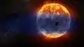 Artist's impression of gas streaming from GJ 3470b.