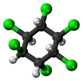Ball-and-stick model of the alpha-(-)-hexachlorocyclohexane molecule