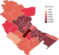 Number of confirmed COVID-19 cases by jurisdiction in Greater Buenos Aires.