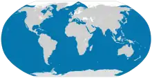 The range distribution of the killer whale, which extends from Antarctica in the south to the arctic circle in the north.