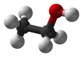 semi-space-filling molecular diagram of ethanol.