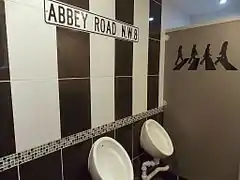 Gents toilets inspired by the Beatles album, Abbey Road. In Parkend, England