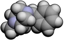 Space-filling model of the methylbenzylpiperazine molecule