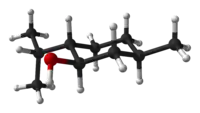 Ball-and-stick 3D model highlighting menthol's chair conformation