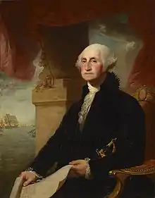 portrait of Washington seated facing left by Gilbert Stuart