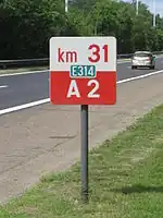 Location marker on the Belgian A2 (part of the E314)