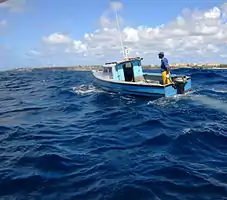 Carline in X50 was line fishing for barracuda off the fathom while the divers on P73 were decompressing between dives.
