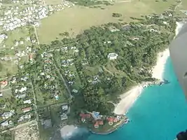 Sam Lords Castle a Cobblers Reef Landmark viewed from a Microlight. Long Bay to the Right.