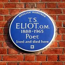 Photograph of a blue plaque erected by English Heritage